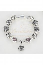 Worldshop Pandora Tarz, Pembe Kalp Charmlı Bileklik, Ahşap Kutu Içerisinde, Yeni Yıl, yılbaşı hediye - 1