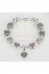 Worldshop Pandora Tarz, Pembe Kalp Charmlı Bileklik, Ahşap Kutu Içerisinde, Yeni Yıl, yılbaşı hediye - 2