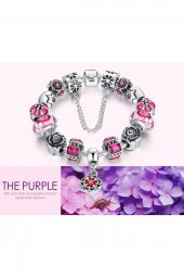 Worldshop Pandora Tarz,  Yeni Trend, Renk  Seçenekli Kristal Taşlı  Charm Bileklik, Ahşap Kutu İçerisinde - 2