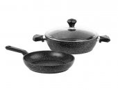TANTİTONİ SİYAH 3 PARÇA GEMME GRANITTE GRANİT SIĞ TENCERE VE TAVA SETİ - 1