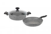 TANTİTONİ GRANITTE 3 PARÇA GRİ GRANIT SIĞ TENCERE VE TAVA SETİ - 1