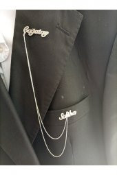 Kişiye Özel İsimli Gümüş Erkek Yaka İğnesi Özel Gün Hediyesi - 1