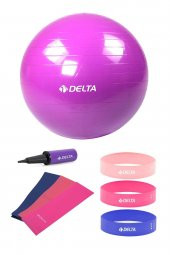 Delta 55 cm Pilates Topu 3lü Pilates Bandı 3lü Squat Bandı Direnç Lastiği Şişirme Pompası Seti - 1