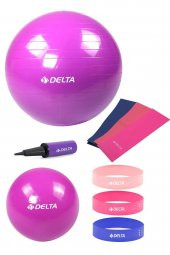 Delta 55-25 cm Pilates Topu 3lü Pilates Bandı 3lü Squat Bandı Direnç Lastiği Şişirme Pompası Seti - 1