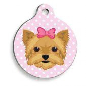 Yorkshire Terrier Pembe Puantiyeli Yuvarlak Köpek Künyesi - 1