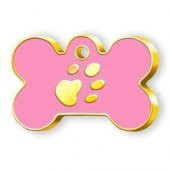 Kemik Şeklinde Altın Kaplama  Büyük Köpek Künyesi (Pembe) - 1