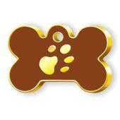 Kemik Şeklinde Altın Kaplama Büyük Köpek Künyesi (Kahverengi) - 1