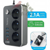 Piranha 3396 Termal Akım Korumalı 3 USB 2,1 A Uzatma Kablosu - 1