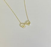 SilverPoint Zirkon Taşlı Papatya ve Kalp Detaylı Kolye thumbnail 1