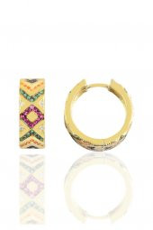 SilverPoint Gold Kaplama Renkli Zirkon Taş Detaylı Küpe - 1