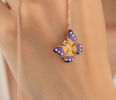 SilverPoint Mor Renkli Kelebek Figürlü Kolye thumbnail 1