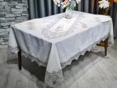 26 Parça Fransız Güpürlü Firuze Masa Örtüsü Takımı Krem - Silver thumbnail 2