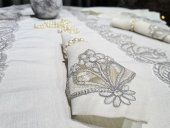 26 Parça Fransız Güpürlü Firuze Masa Örtüsü Takımı Krem - Silver thumbnail 4