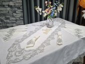 26 Parça Fransız Güpürlü Firuze Masa Örtüsü Takımı Krem - Silver thumbnail 6