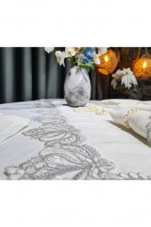 26 Parça Fransız Güpürlü Firuze Masa Örtüsü Takımı Krem - Silver thumbnail 12