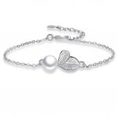 Modasteps 925 Ayar Yüksek Kalite Zirkon Çiçek İnci Bileklik thumbnail 3