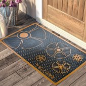 Welcome Yazılı Çiçek Desenli Kauçuk Kapı Önü Paspası - 1