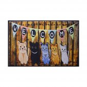Welcome ve Kedi Baskılı Kauçuk Ev İçi Kapı Önü Paspası - 3