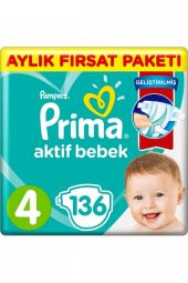 Prima Aktif Bebek 4 Beden Aylık Fırsat Paketi 136 Adet Bebek Bezi - 1