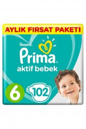 Prima Bebek Bezi Aktif Bebek 6 Beden 102 Adet Ekstra Large Aylık Fırsat Paketi - 1