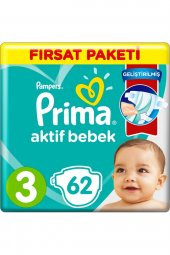 Prima Bebek Bezi Aktif Bebek 3 Beden 6-10 Kg 62 Adet - 1