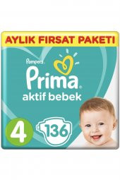 Prima Bebek Bezi Aktif Bebek 4 Beden 136 Adet Maxi Aylık Fırsat Paketi - 1