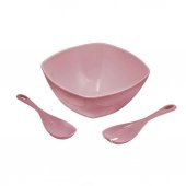 3,5 Lt Soft Pembe Akrilik Kare Salata ve Servis Kasesi Seti – 3 Parça - 1