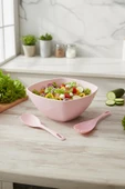 3,5 Lt Soft Pembe Akrilik Kare Salata ve Servis Kasesi Seti – 3 Parça - 2