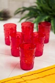 Akrilik Kırmızı 6'lı Kısa Bardak & Su Meşrubat Kahve Yanı Bardağı 400 ml ( Cam Değildir ) - 1