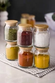 6'lı Bambu Kapaklı Cam Kavanoz & Baharat Takımı & Baharatlık Seti 200 ML (Vakum Kapak) - 1
