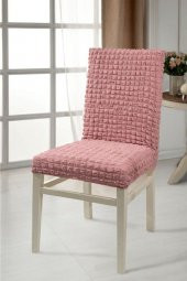 Sandalye Kılıfı Likralı Bürümcük 6 Adet Pembe Renk Sandalye Örtüsü - 1