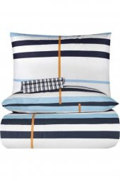 Striped Turkuaz Çift Renkli Çift Kişilik Nevresim Takımı - 4