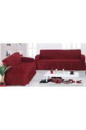 Bürümcük Model 2 Adet Koltuk Kanepe Örtüsü Maxi Model 3+3 Bordo - 1