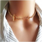Altın Kaplama Kadın Zincir Choker Kolye - 1