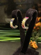 Aksesuar Çarşısı Renkli Zirkon Baget Taş Küpe Silver thumbnail 1