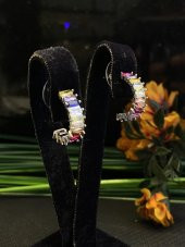 Aksesuar Çarşısı Renkli Zirkon Baget Taş Küpe Silver thumbnail 5