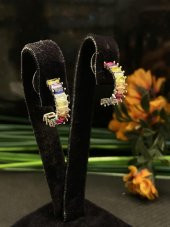 Aksesuar Çarşısı Renkli Zirkon Baget Taş Küpe Silver thumbnail 7