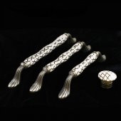 Lüks Porselen Düğme Mobilya Çekmece Dolap Kapak Kulpu Kulbu Beyaz Antik Gümüş thumbnail 6