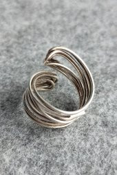 Kavisli Teller Şekilli Kadın Yüzük Gümüş Kaplama Ayarlanabilir El Yapımı Kadın Yüzük thumbnail 4