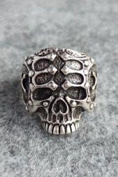 Miğferli Kuru Kafa Şekilli Erkek Yüzük Gümüş Kaplama Ayarlanabilir El Yapımı Erkek Yüzük thumbnail 1