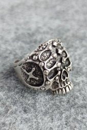 Miğferli Kuru Kafa Şekilli Erkek Yüzük Gümüş Kaplama Ayarlanabilir El Yapımı Erkek Yüzük thumbnail 2