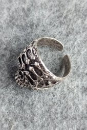 Miğferli Kuru Kafa Şekilli Erkek Yüzük Gümüş Kaplama Ayarlanabilir El Yapımı Erkek Yüzük thumbnail 4