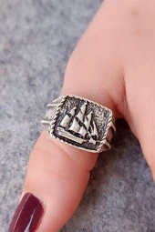 Yelkenli Şekilli Erkek Yüzük Gümüş Kaplama Ayarlanabilir El Yapımı Erkek Yüzük thumbnail 1