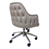 Bilgisayar Sandalyesi Kapitone Desenli Krem Renk Suni Deri thumbnail 3