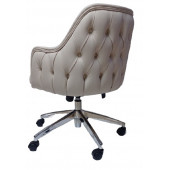 Bilgisayar Sandalyesi Kapitone Desenli Krem Renk Suni Deri thumbnail 6