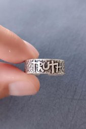 Truth (Gerçek) Yazılı Johnny Depp Yüzüğü Şekilli Unisex Yüzük Gümüş Kaplama Ayarlanabilir El Yapımı Gotik Yüzük - 6