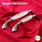 Eljarana Lüks Porselen Mobilya Mutfak Çekmece Dolap Dolabı Kulpu Kulbu (128 MM-12.8 CM) Beyaz Krom thumbnail 2