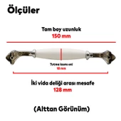 Eljarana Lüks Porselen Mobilya Mutfak Çekmece Dolap Dolabı Kulpu Kulbu (128 MM-12.8 CM) Beyaz Krom thumbnail 5