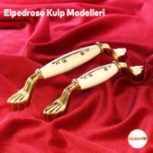 Elpedroso Lüks Porselen Mobilya Mutfak Çekmece Dolap Dolabı Kulpu Kulbu (128 MM-12.8 CM) Beyaz Gold thumbnail 3