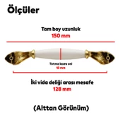 Elpedroso Lüks Porselen Mobilya Mutfak Çekmece Dolap Dolabı Kulpu Kulbu (128 MM-12.8 CM) Beyaz Gold thumbnail 5